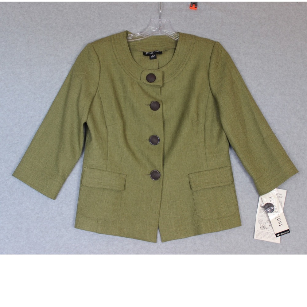 Perceptions NWT Womens 10P Green Blazer 3/4 Sleeve Lightweight